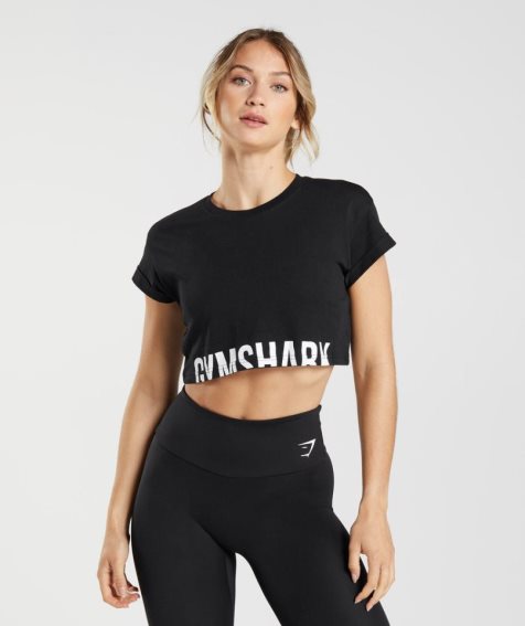 Przycięte Topy Gymshark Fraction Damskie Czarne | PL 086ANE